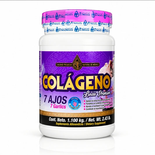 Frasco de Natural de México Colágeno 7 Ajos, presentación de 1.1 kg.