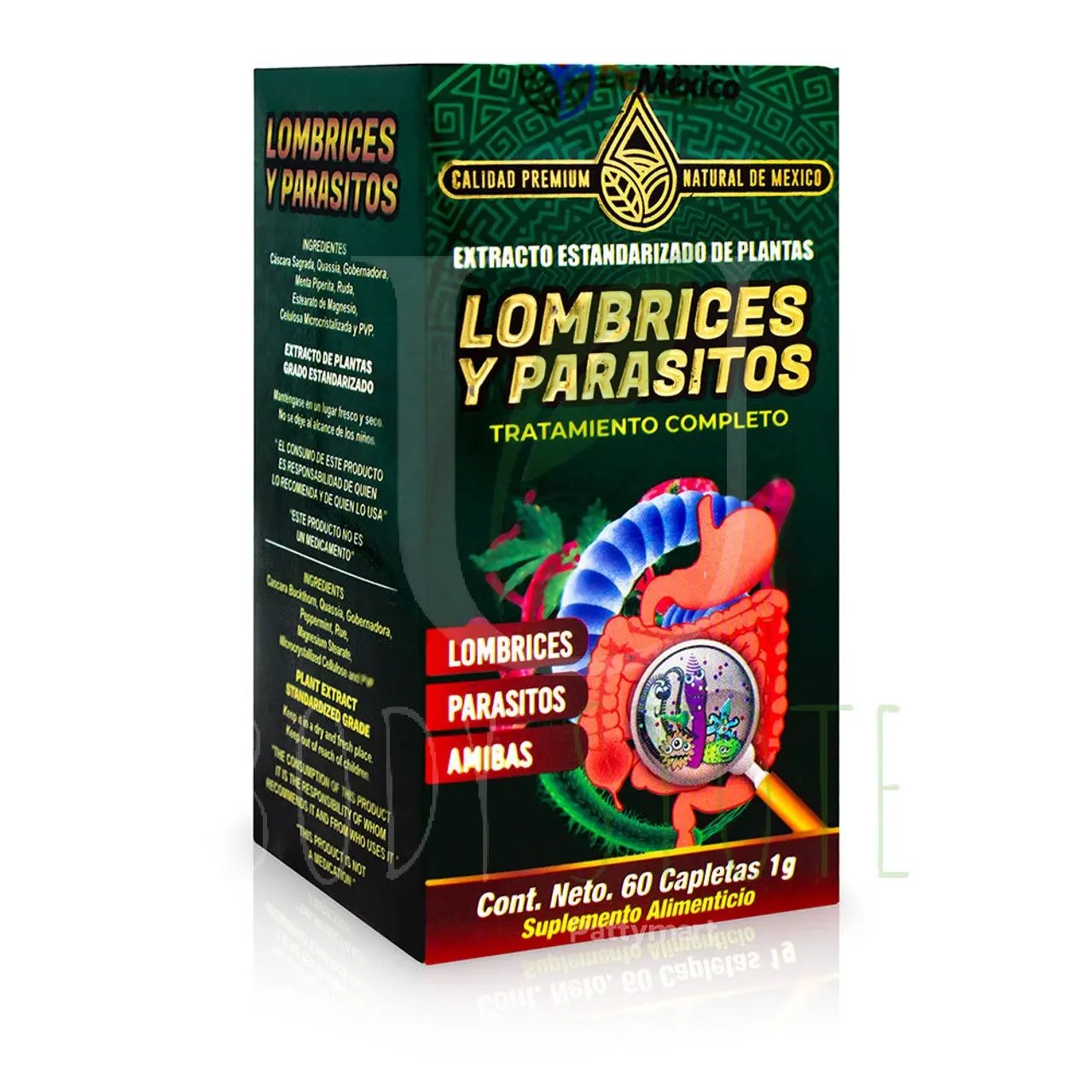 𝗟𝗢𝗠𝗕𝗥𝗜𝗖𝗘𝗦 𝗬 𝗣𝗔𝗥𝗔́𝗦𝗜𝗧𝗢𝗦 – Tratamiento Natural Completo (60 Caplets · 1g) Natural de México