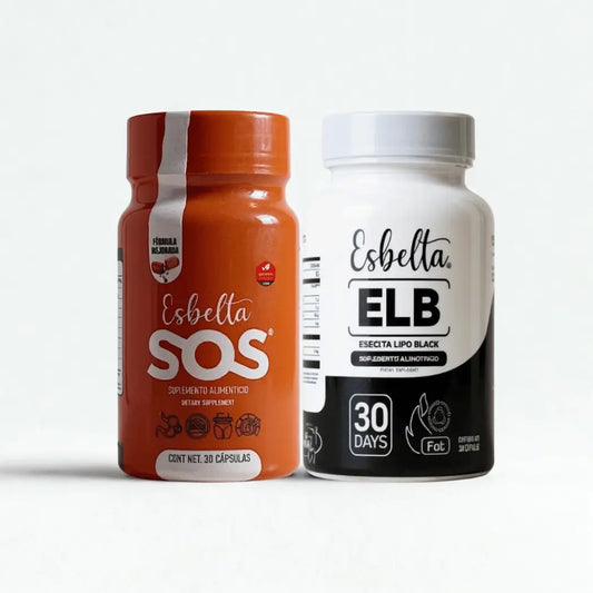 dos frascos para 30 dias. el frasco naranja  se llama sos y el blanco con negro se llama Elb es el detox para 30 dias un duo que se puede tomar juntos