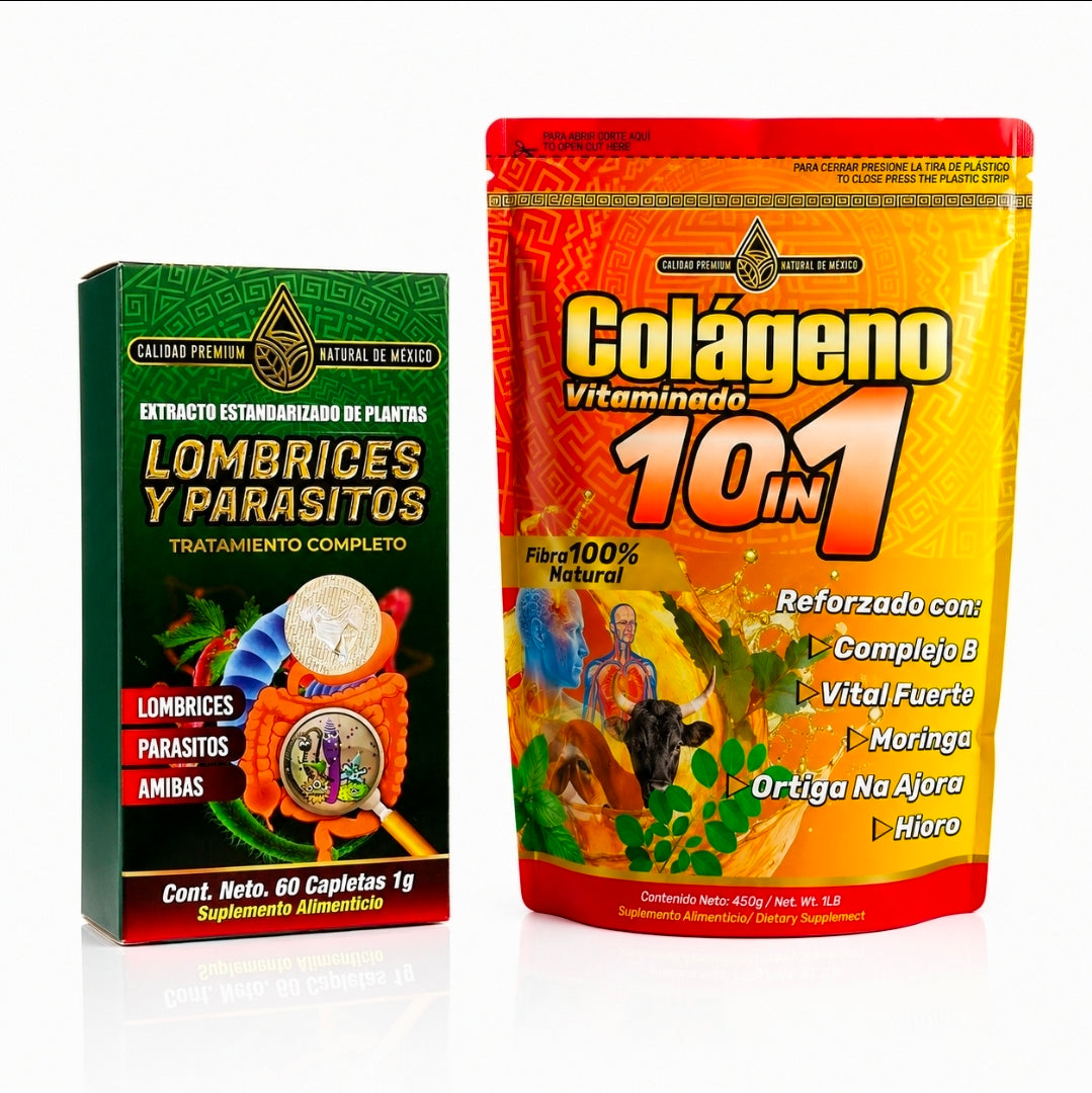 Paquete con Fórmula Herbal Digestiva y Colágeno Vitaminado 10 en 1.