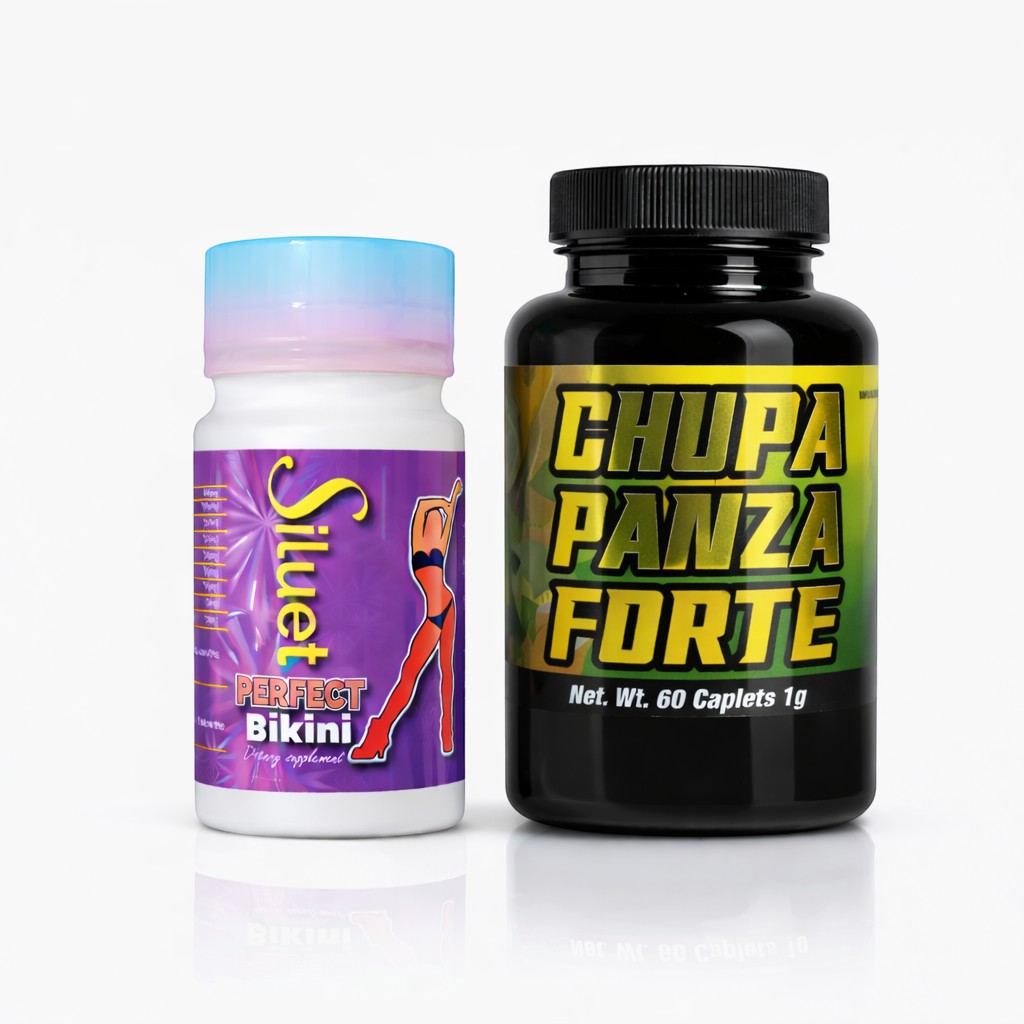 Dúo U BODY STORE Siluet Perfect Bikini y Chupa Panza Forte en frascos para rutina de bienestar.