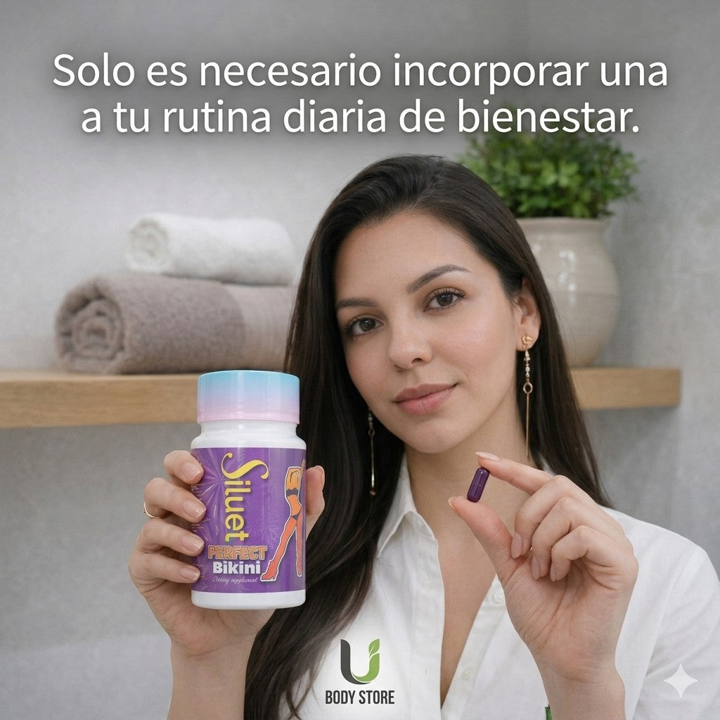 Mujer sosteniendo frasco de Siluet Perfect Bikini de U BODY STORE